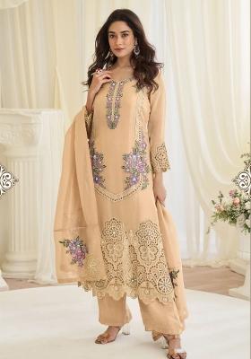 Light Brown Embroidery Silk Kurta Set