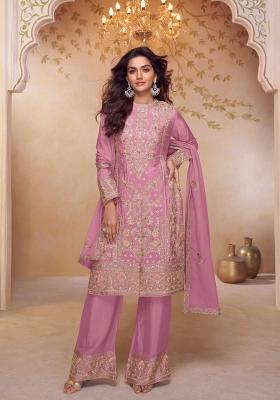 Pink Embroidery Chinon Kurta Set
