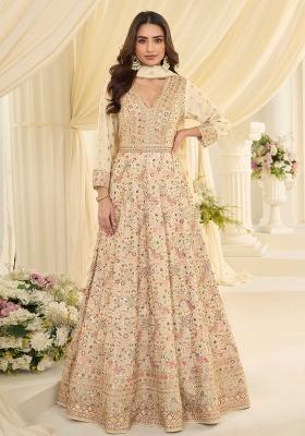 Off White Embroidery Georgette Kurta With Dupatta