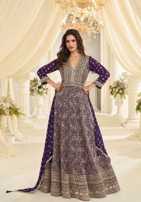 Purple Embroidery Georgette Kurta With Dupatta