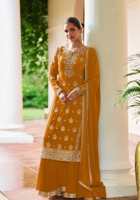 Teal Blue Embroidery Chinon Kurta Set