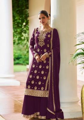 Purple Embroidery Chinon Kurta Set