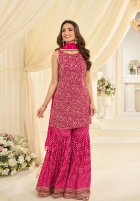 Rani Pink Embroidery Georgette Kurta Set