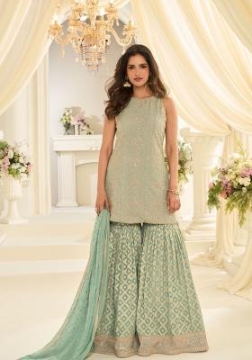 Sea Green Embroidery Georgette Kurta Set