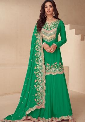 Green Embroidery Chinon Kurta Set