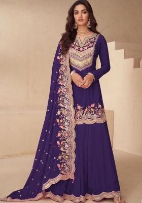 Purple Embroidery Chinon Kurta Set