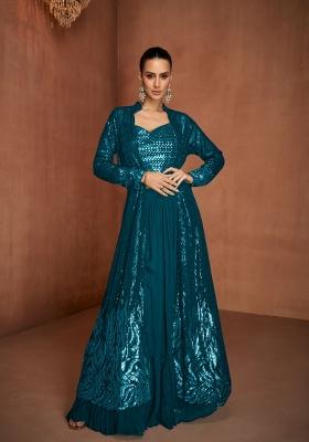 Blue Embroidery Georgette Kurta Set