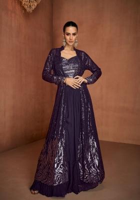 Dark Purple Embroidery Georgette Kurta Set