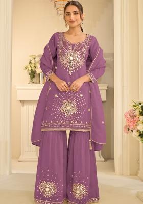 Lilac Embroidery Silk Kurta Set