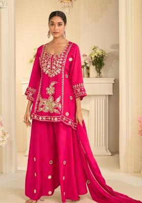 Rani Pink Embroidery Chinon Kurta Set