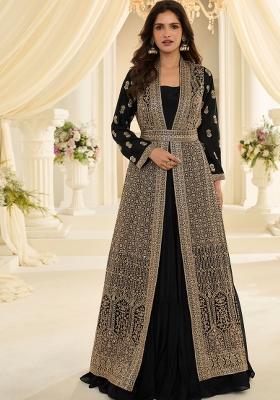 Black Embroidery Chinon Kurta With Dupatta