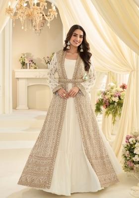 Off White Embroidery Chinon Kurta With Dupatta