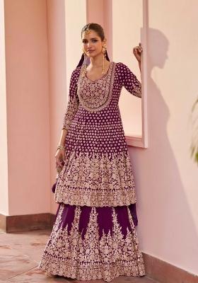 Wine Embroidery Georgette Kurta Set