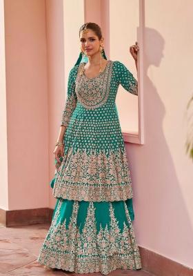 Turquoise Embroidery Georgette Kurta Set