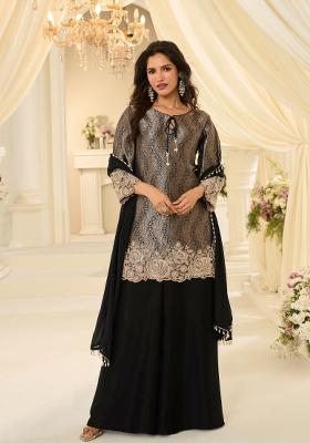 Black Embroidery Chinon Kurta Set