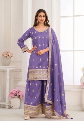 Lavender Embroidery Silk Kurta Set