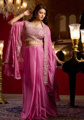 Pink Embroidery Chinon Kurta Set