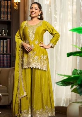 Lime Green Embroidery Chiffon Kurta Set