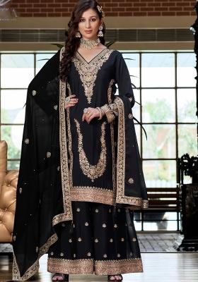 Black Embroidery Chinon Kurta Set