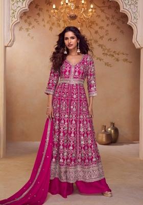 Pink Embroidery Chinon Kurta Set