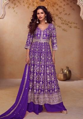Purple Embroidery Chinon Kurta Set