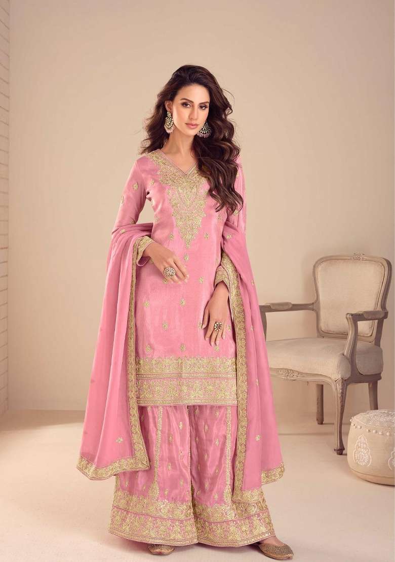 Pink Embroidery Silk Blend Kurta Set - Indya