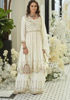 White Embroidery Chinon Kurta Set