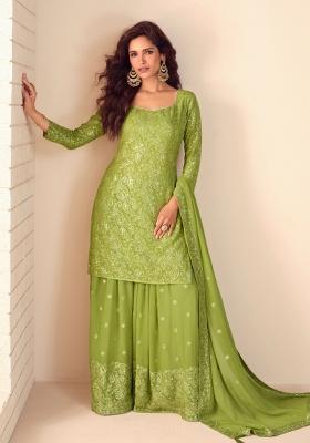 Lime Green Embroidery Georgette Kurta Set