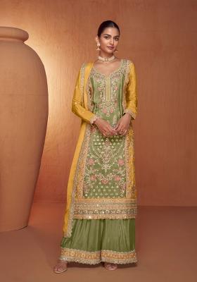 Green Embroidery Chinon Salwar Kameez