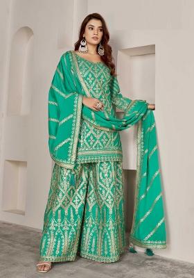 Blue Embroidery Chinon Salwar Kameez