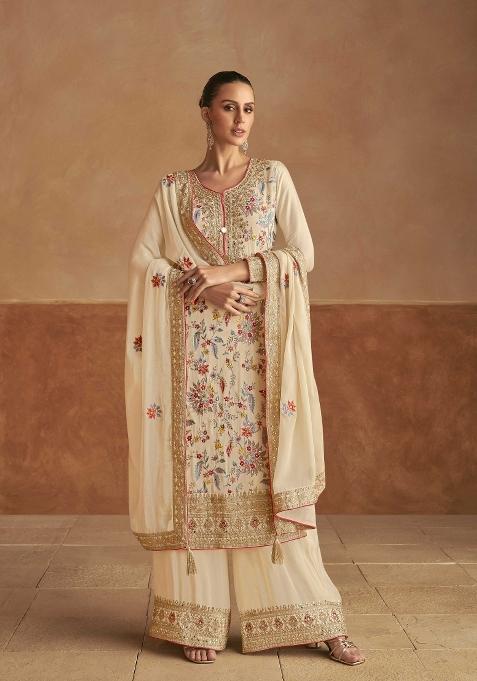 Blue Embroidery Chinon Salwar Kameez