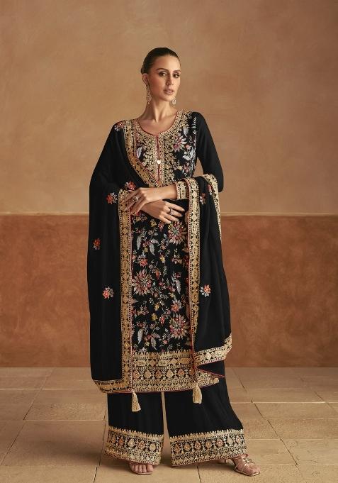 Sea Green Embroidery Chinon Salwar Kameez