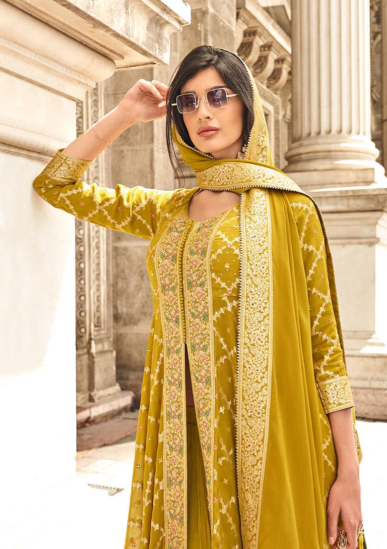 Rani Pink Embroidery Silk Salwar Kameez - Indya