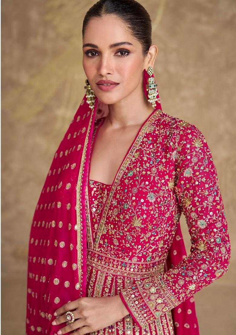 Purple Embroidery Georgette Salwar Kameez - Indya
