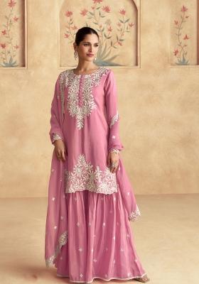 Rani Pink Embroidery Silk Blend Salwar Kameez