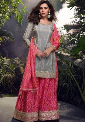 Beige Embroidery Silk Salwar Kameez