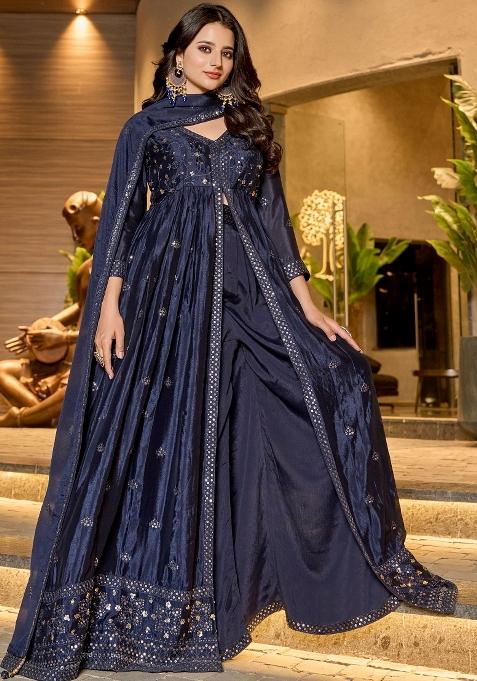 Cream Embroidery Chinon Salwar Kameez