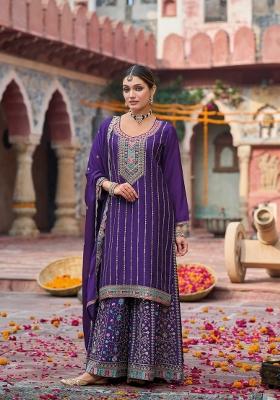 Beige Embroidery Chinon Salwar Kameez