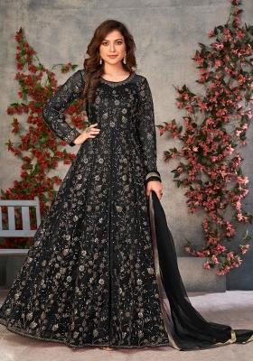 Rani Pink Embroidery Net Salwar Kameez