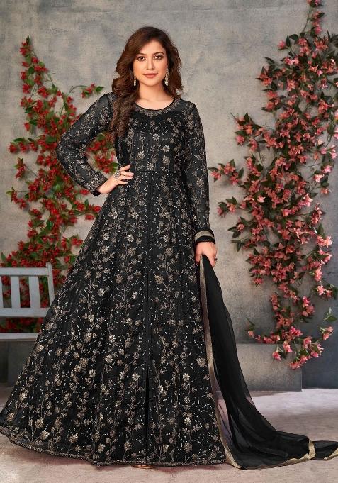Rani Pink Embroidery Net Salwar Kameez