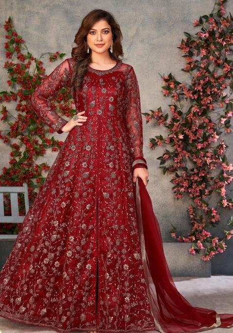 Purple Embroidery Net Salwar Kameez