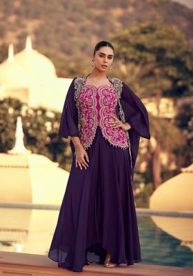 Rani Pink Embroidery Silk Blend Salwar Kameez