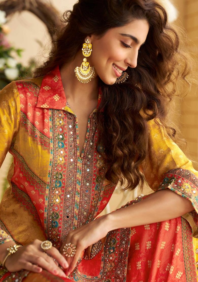 Purple Embroidery Silk Kurta Set - Indya