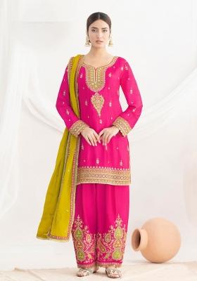 Rani Pink Embroidery Chinon Salwar Kameez