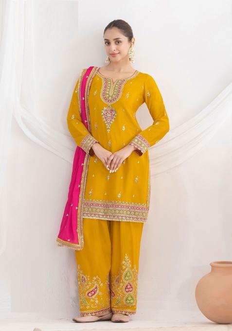 Blue Embroidery Chinon Salwar Kameez