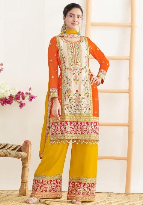 Teal Green Embroidery Chinon Salwar Kameez