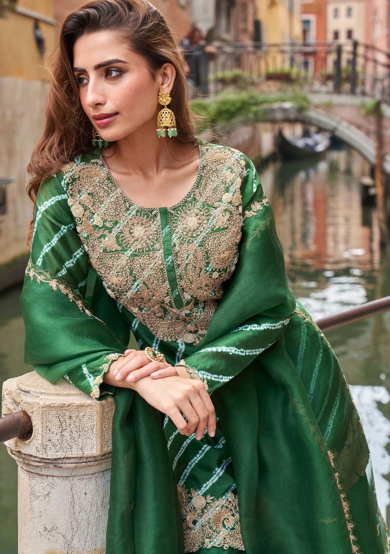 Lilac Embroidery Silk Salwar Kameez - Indya