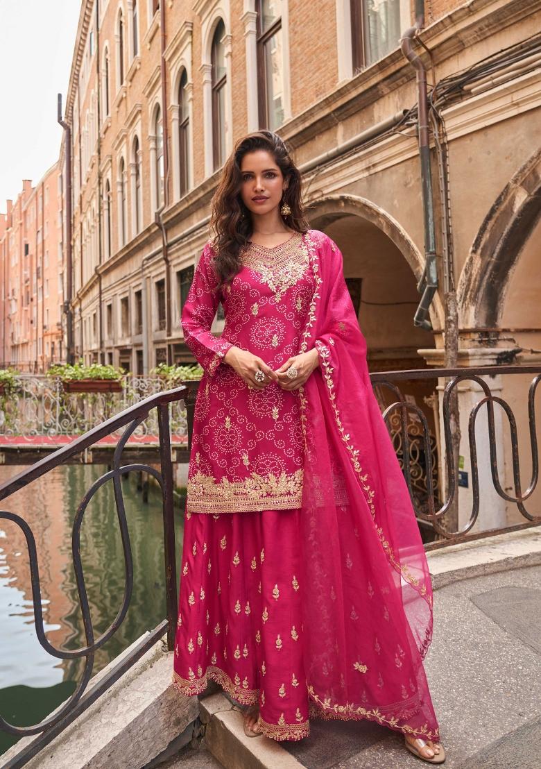 Blue Embroidery Silk Salwar Kameez - Indya