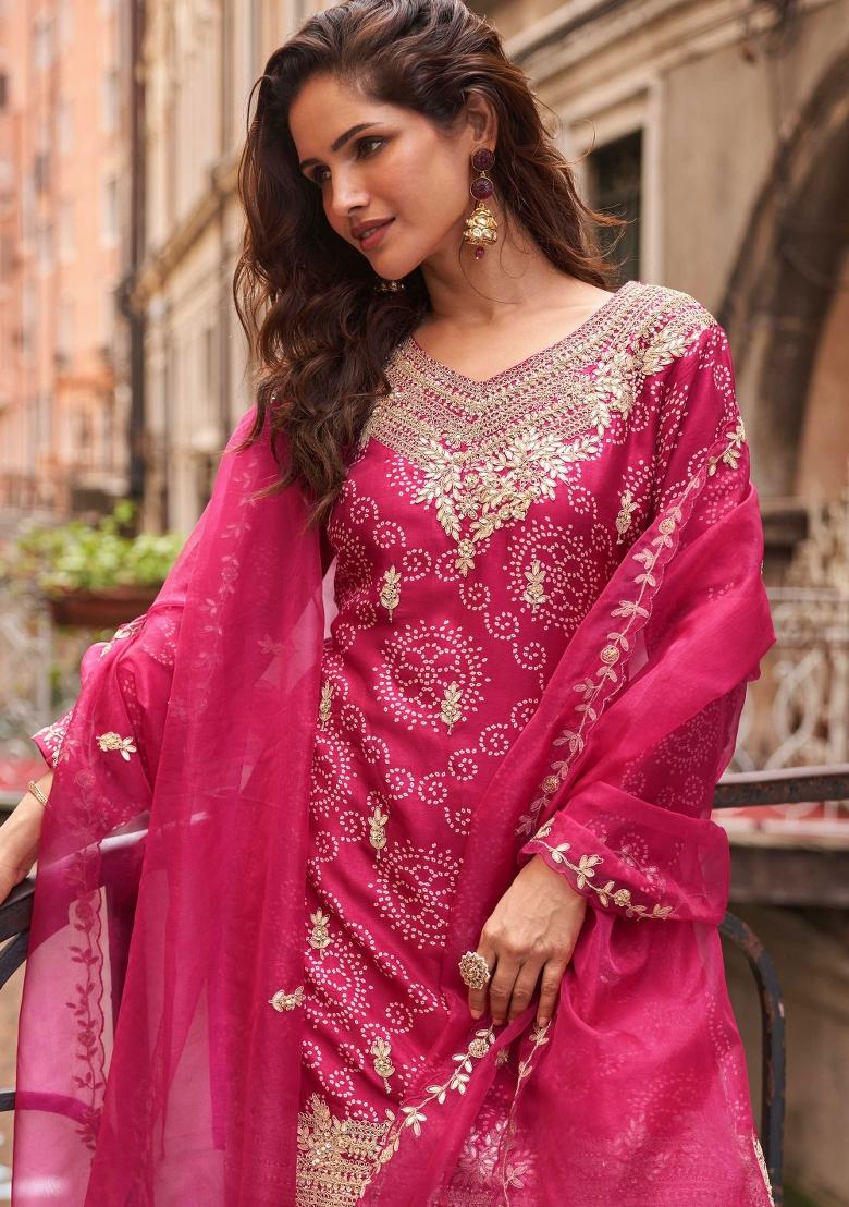 Blue Embroidery Silk Salwar Kameez - Indya