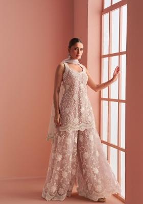 Beige Embroidery Net Salwar Kameez